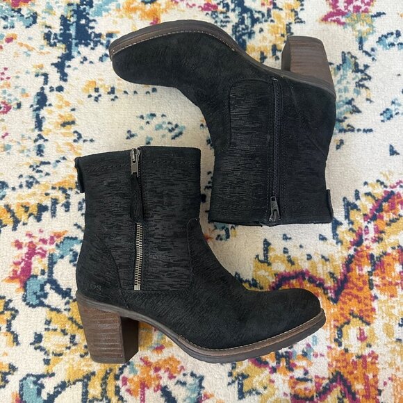 Taos Shaka Leather Ankle Heel Bootie Black Womens Size 37 US 6 6.5 Boho Zipper - Picture 5 of 11